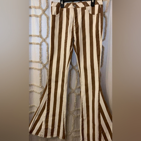Judith March Pants - Judith March Brown And White Striped Flare Pants Size L